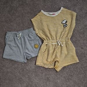 Striped Yellow Romper and Gray Shorts Set